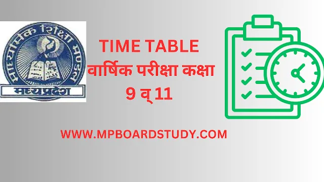 TIME TABLE : कक्षा 9 व् 11 वार्षिक परीक्षा 2025
